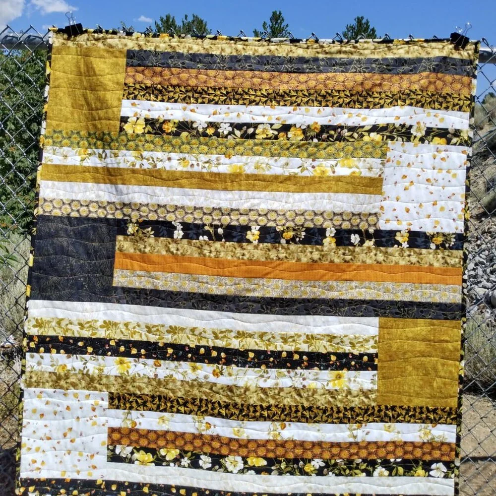 💛🖤🧡 Metallic Accent Jelly Roll Quilt: Black, Gold, Pumpkin Benartex Fabric
